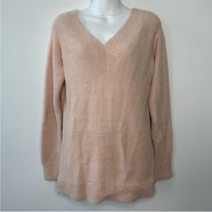 BOSTON PROPER Pink V Neck Cozy Fuzzy Sweater